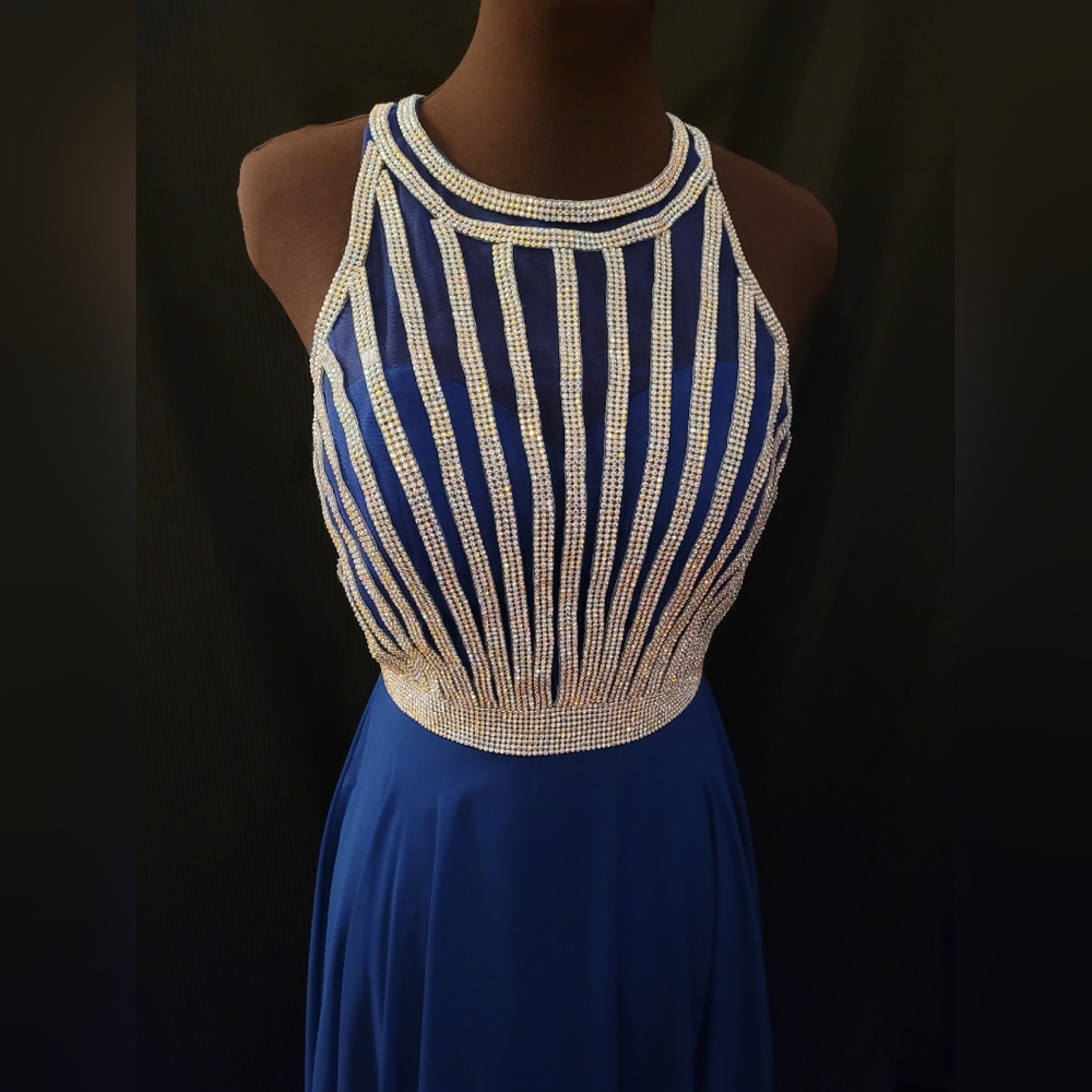 Royal Blue Beaded Halter Prom/Formal Gown